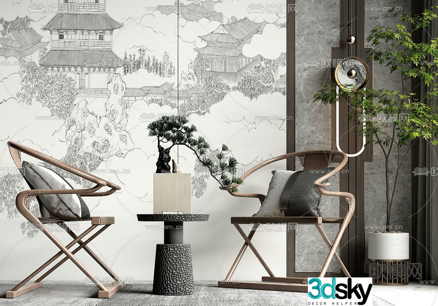 New Chinese style chair armchair table 3d model