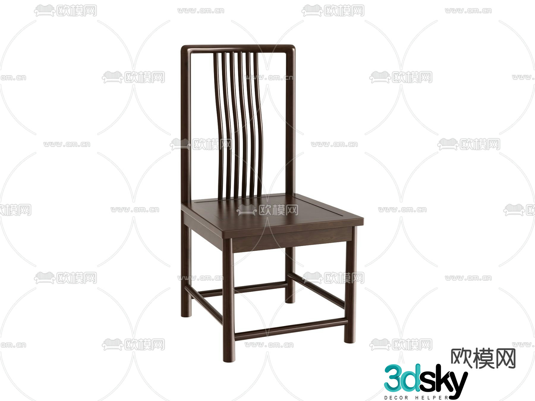 New Chinese style single chair wooden chair dining chair 3d model