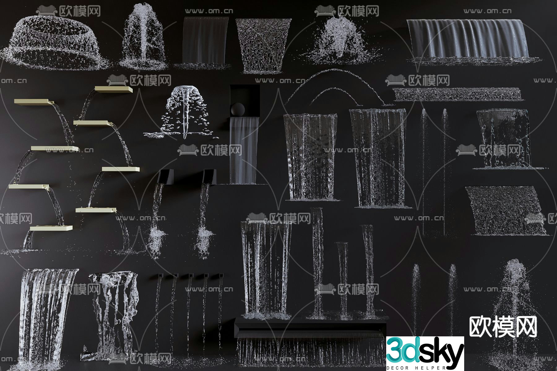 water waterfall water flow curtain wall water column 3d model