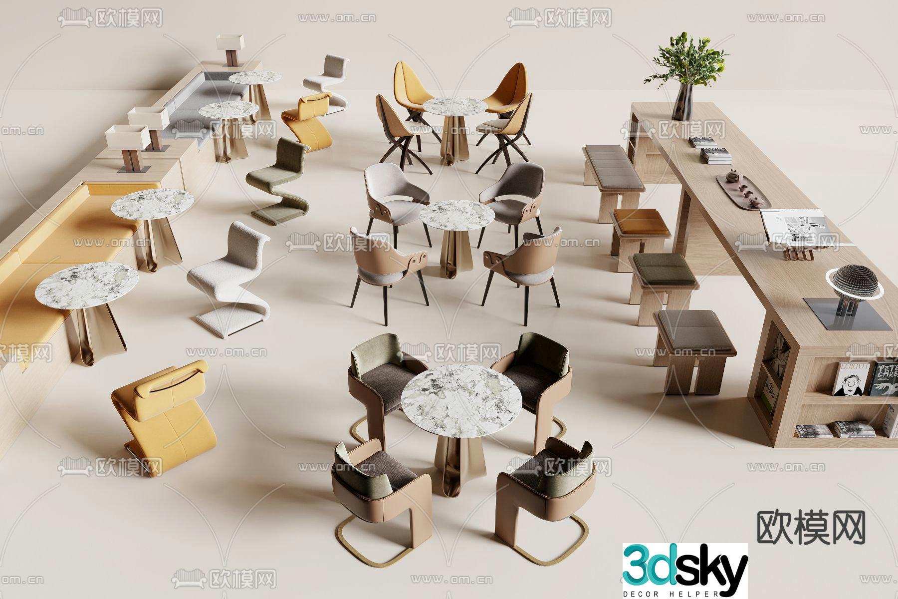 Negotiation tables and chairs booth sofas leisure tables and chairs 3D model