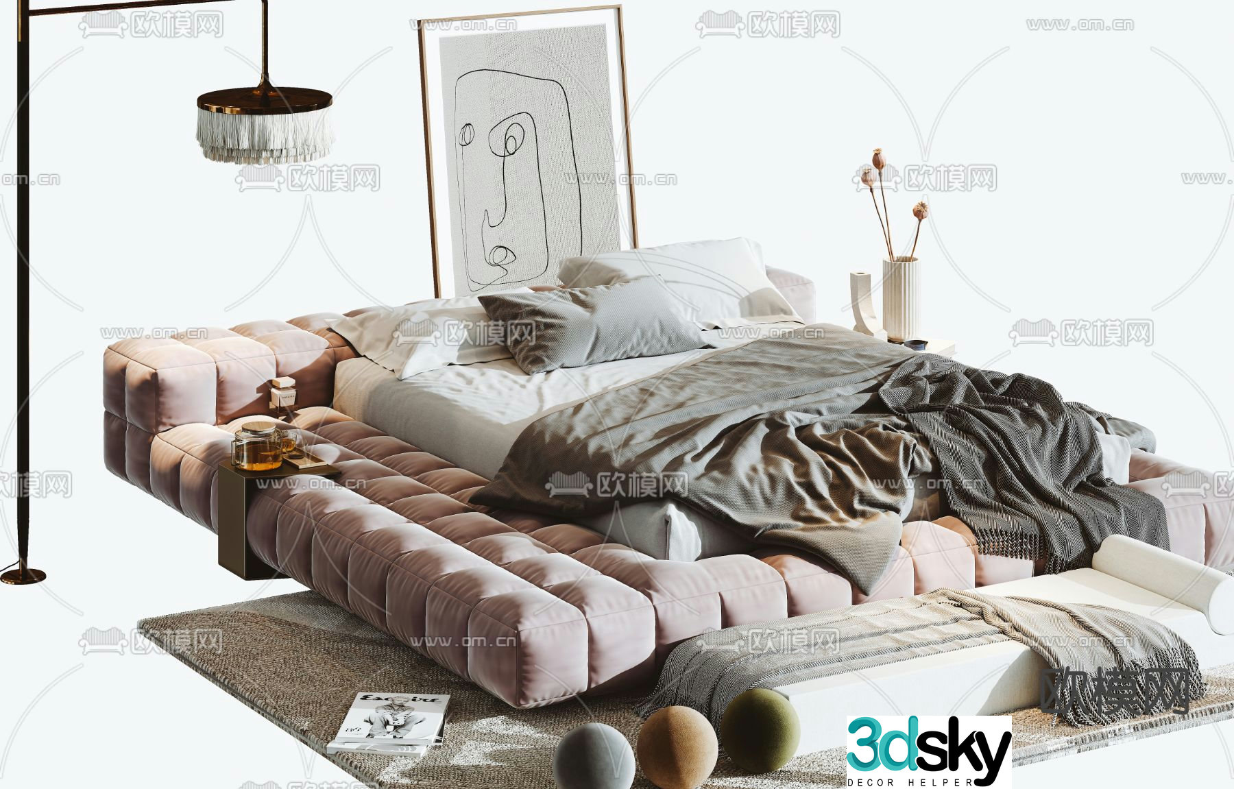 Modern double bed 3d model