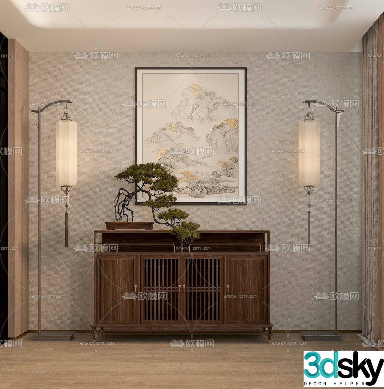 New Chinese style entrance cabinet 3D model
