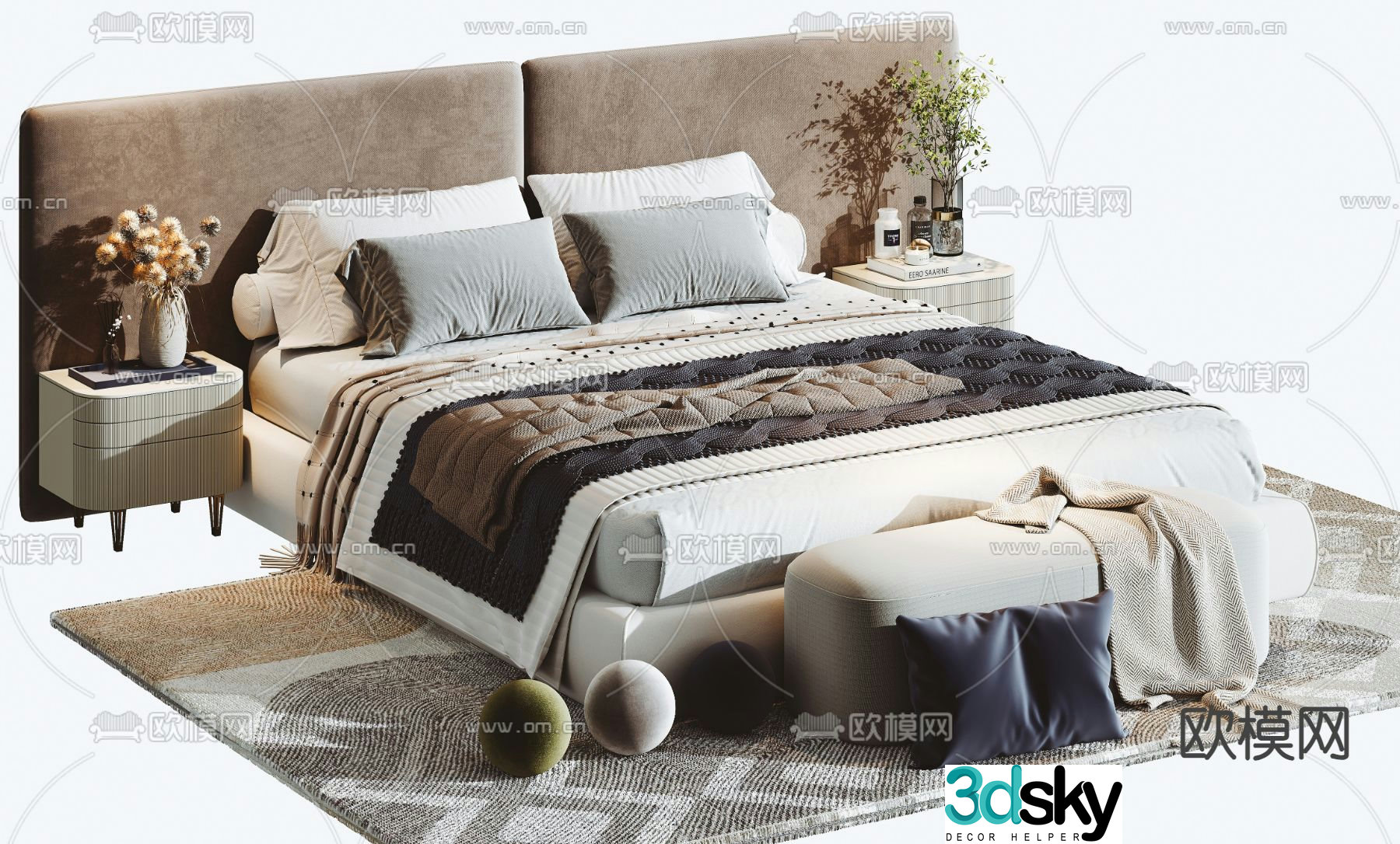 Modern double bed 3d model