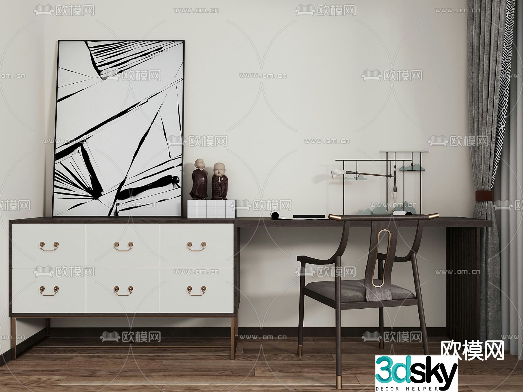 New Chinese style desk 3d model