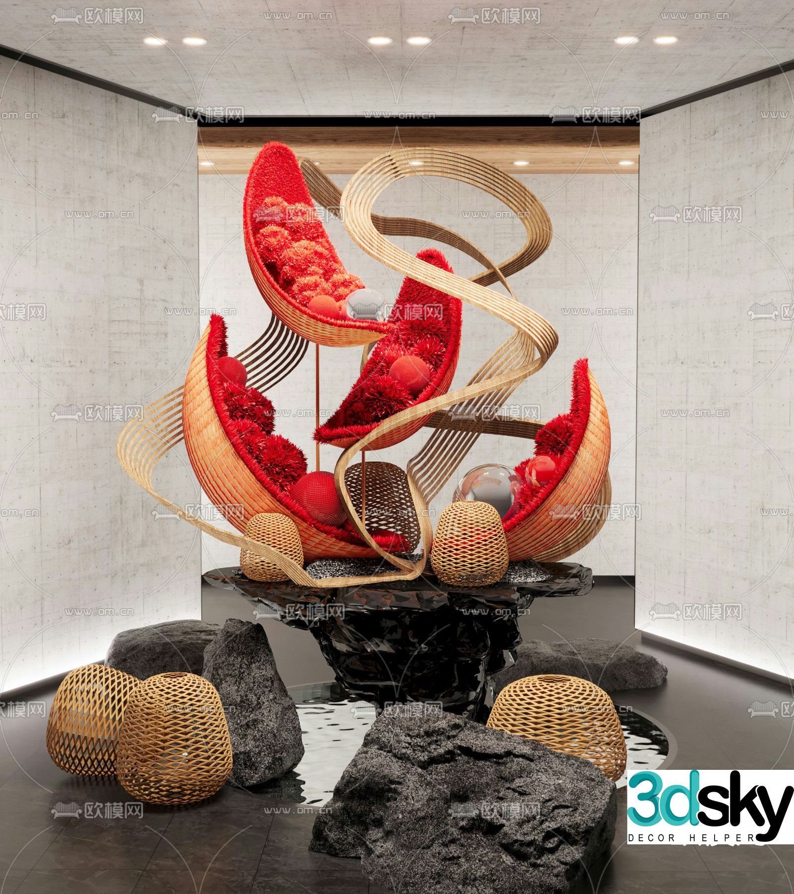 Indoor landscaping sculpture installation 3d model