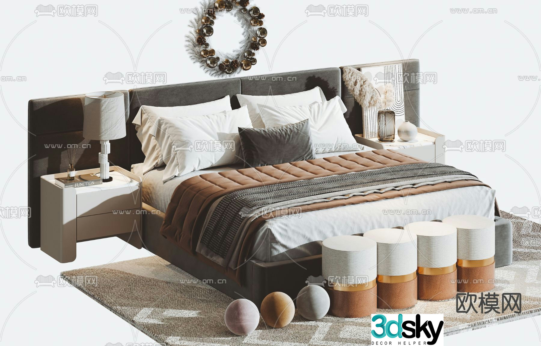 Modern double bed 3d model