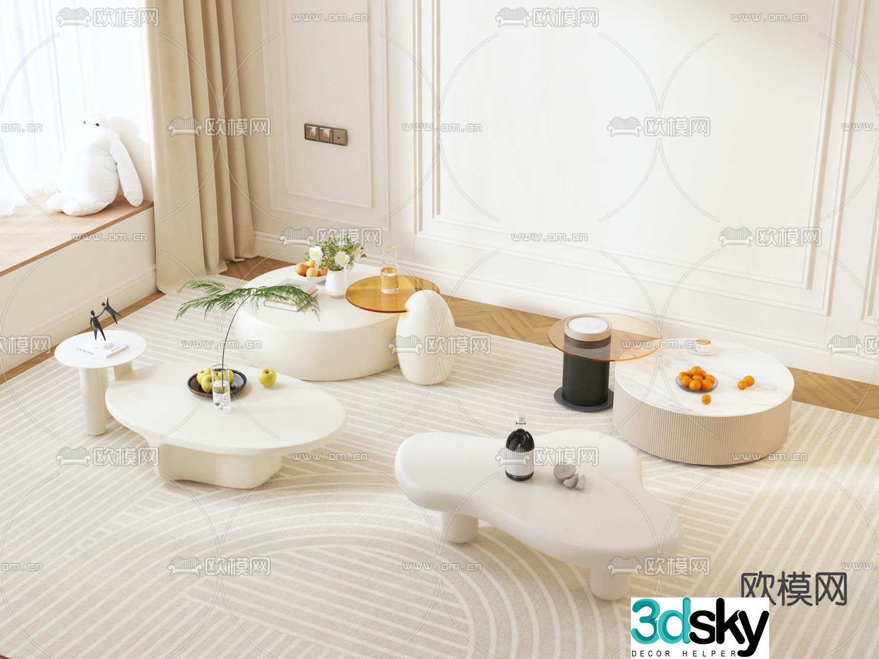 Creamy style coffee table mother and child coffee table 3d model