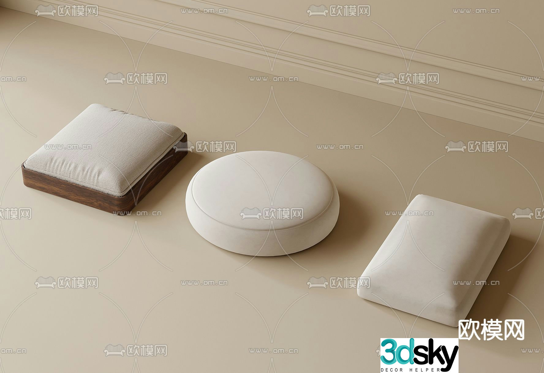 Wabi-sabi pouf cushion futon 3D model