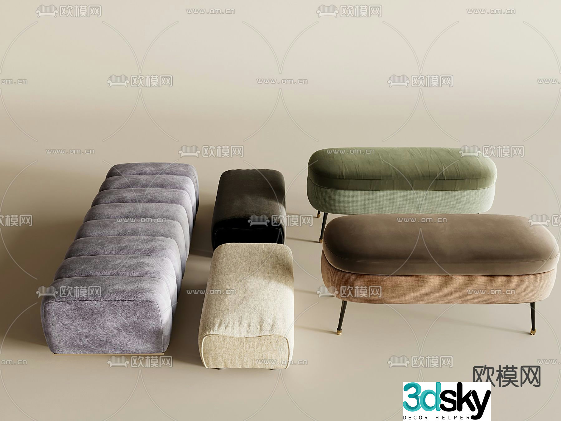 Shoe changing stool fabric sofa stool long bed end stool 3D model