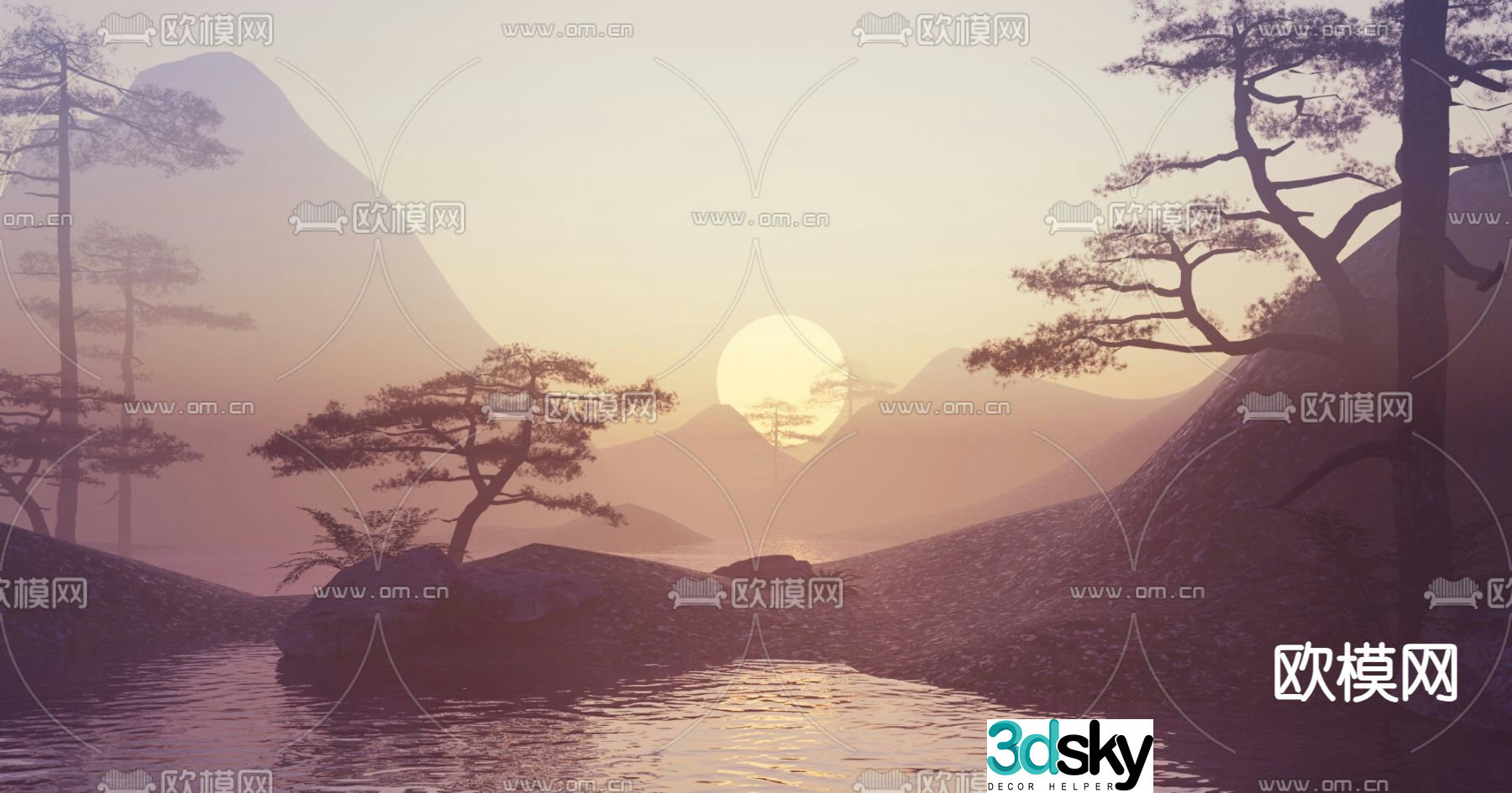 Landscape sunrise landscape sunset scene 3d model