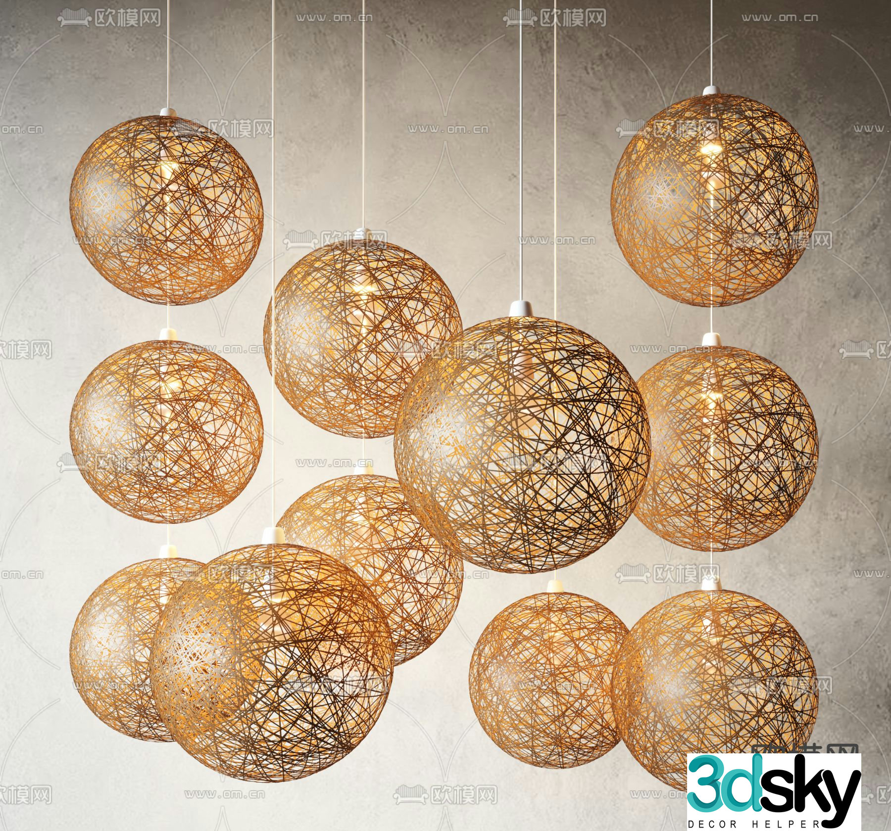 Wabi-sabi chandelier rattan chandelier 3d model