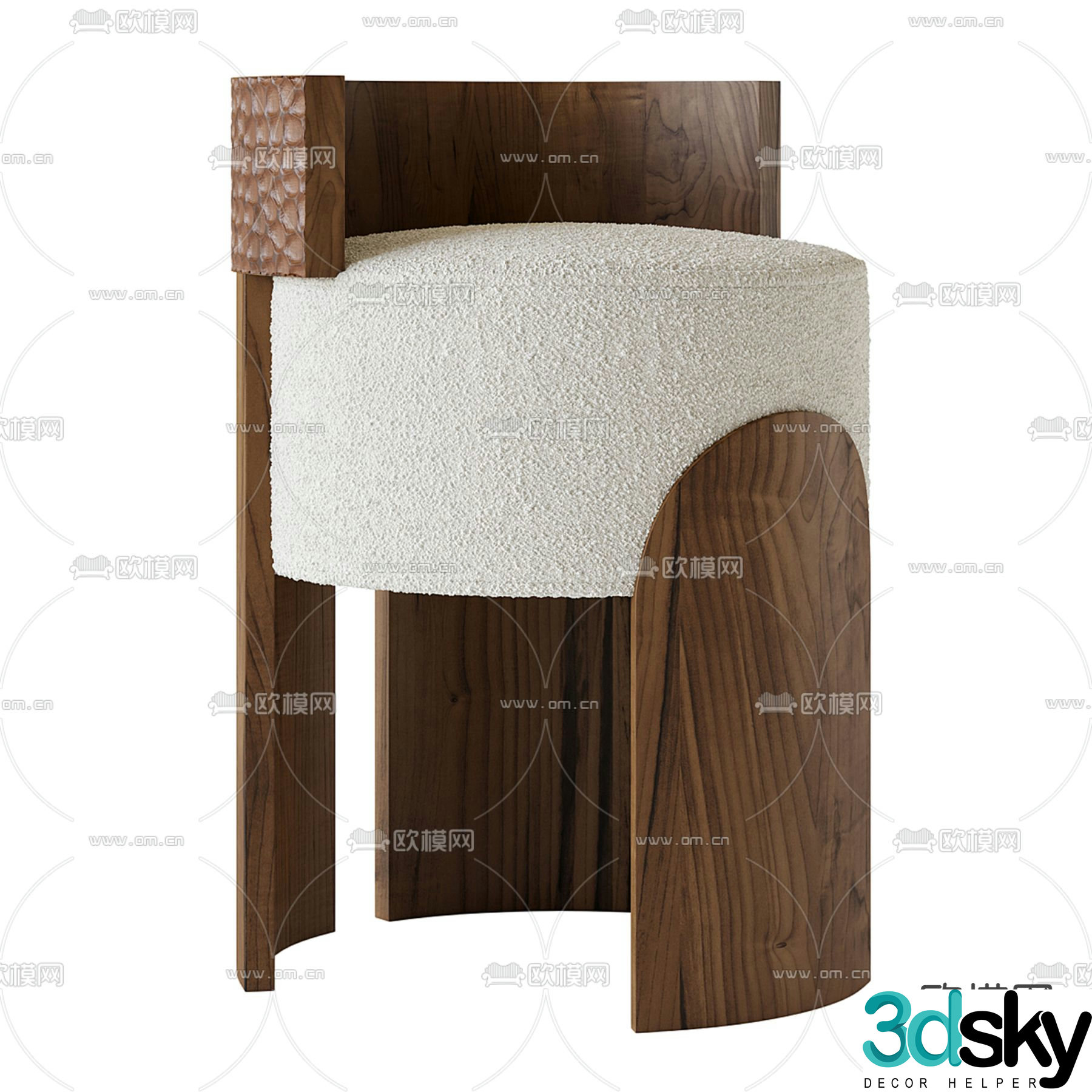 Nordic single chair wooden chair 3d model