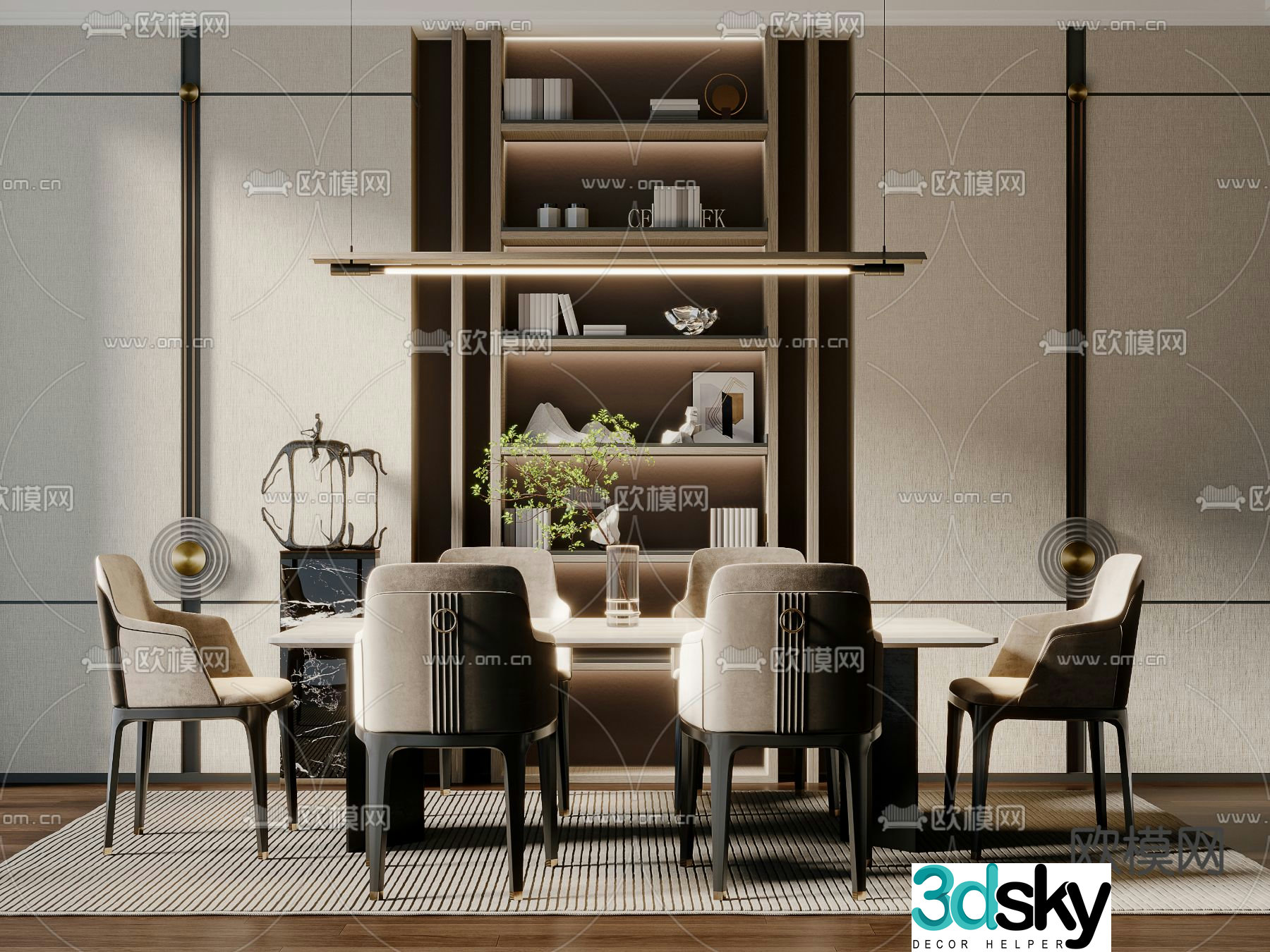 New Chinese dining table and chairs 3d model