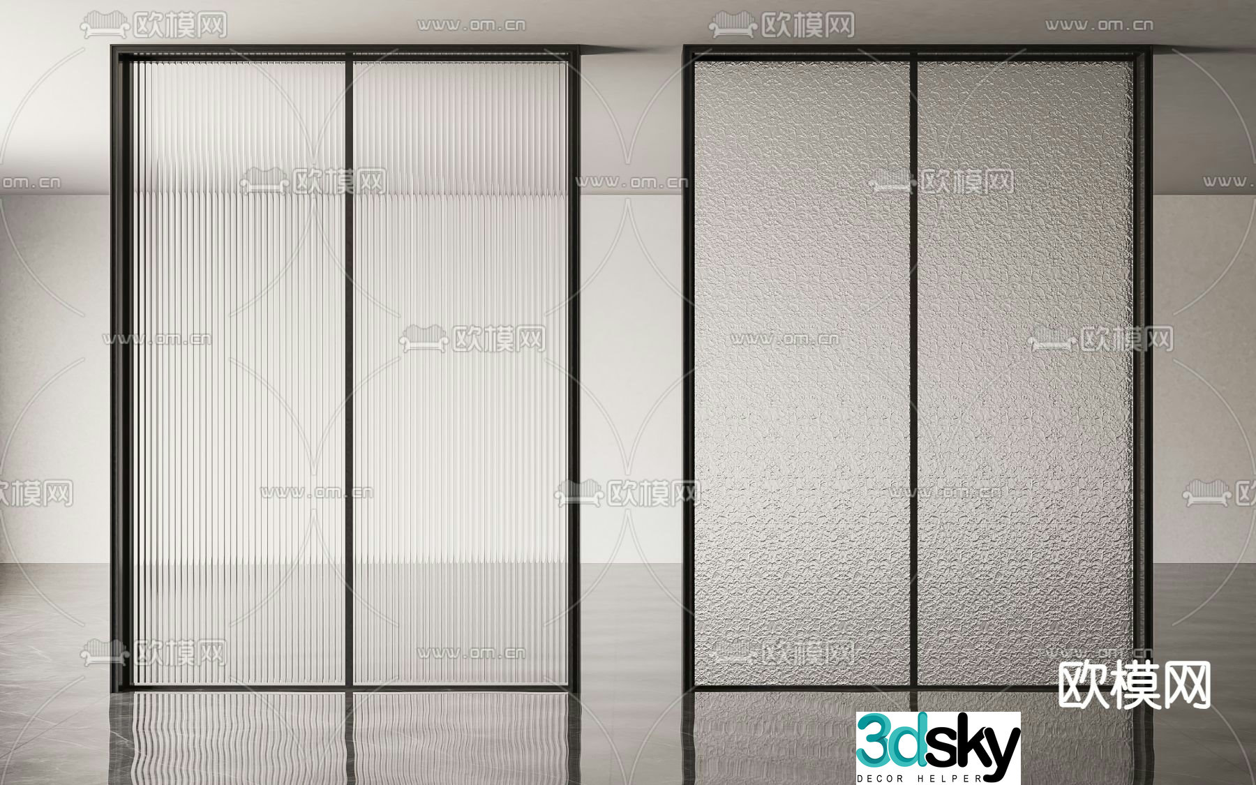 Glass sliding door kitchen and bathroom door 3D model