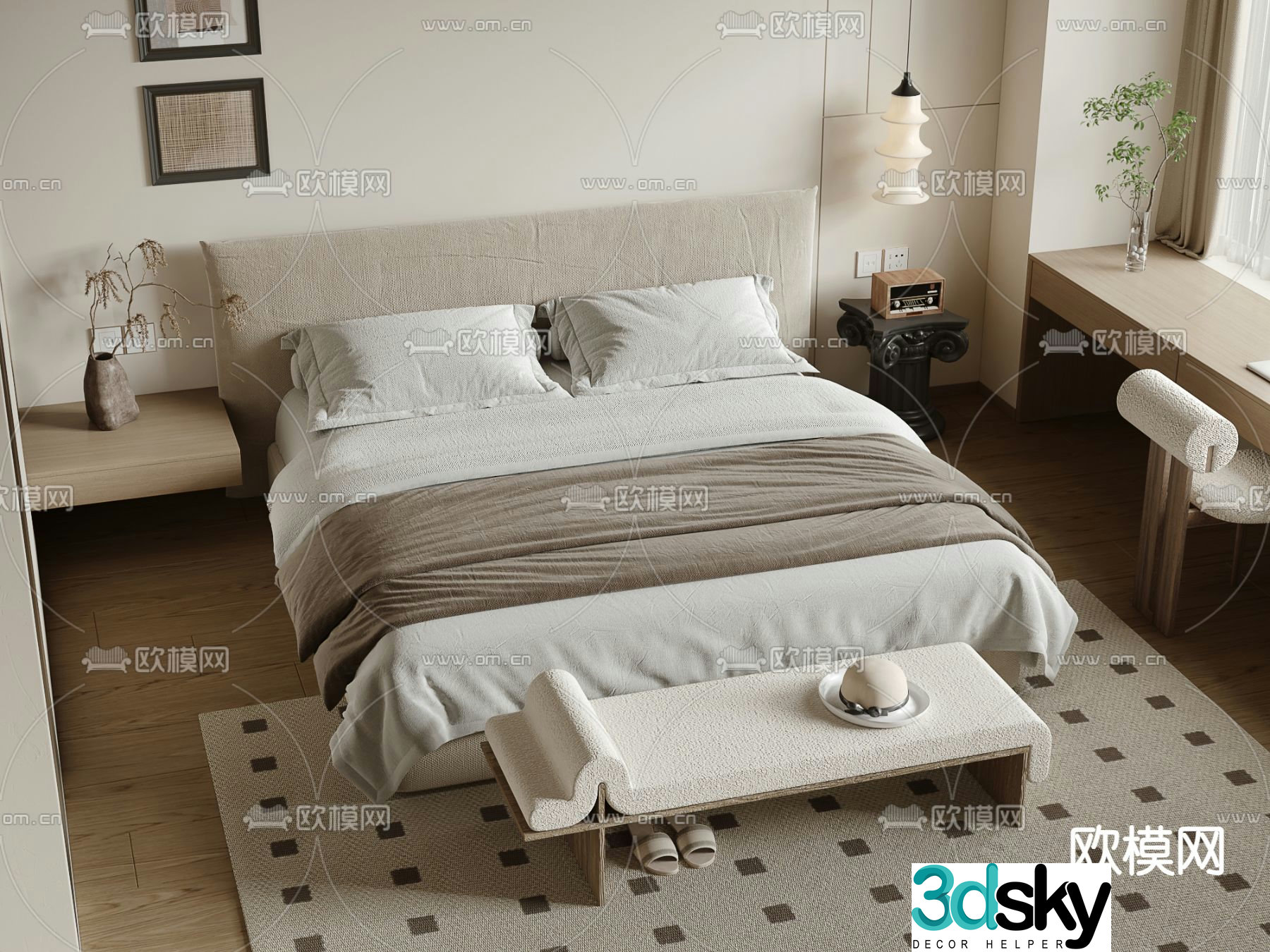Wabi-sabi double bed 3d model