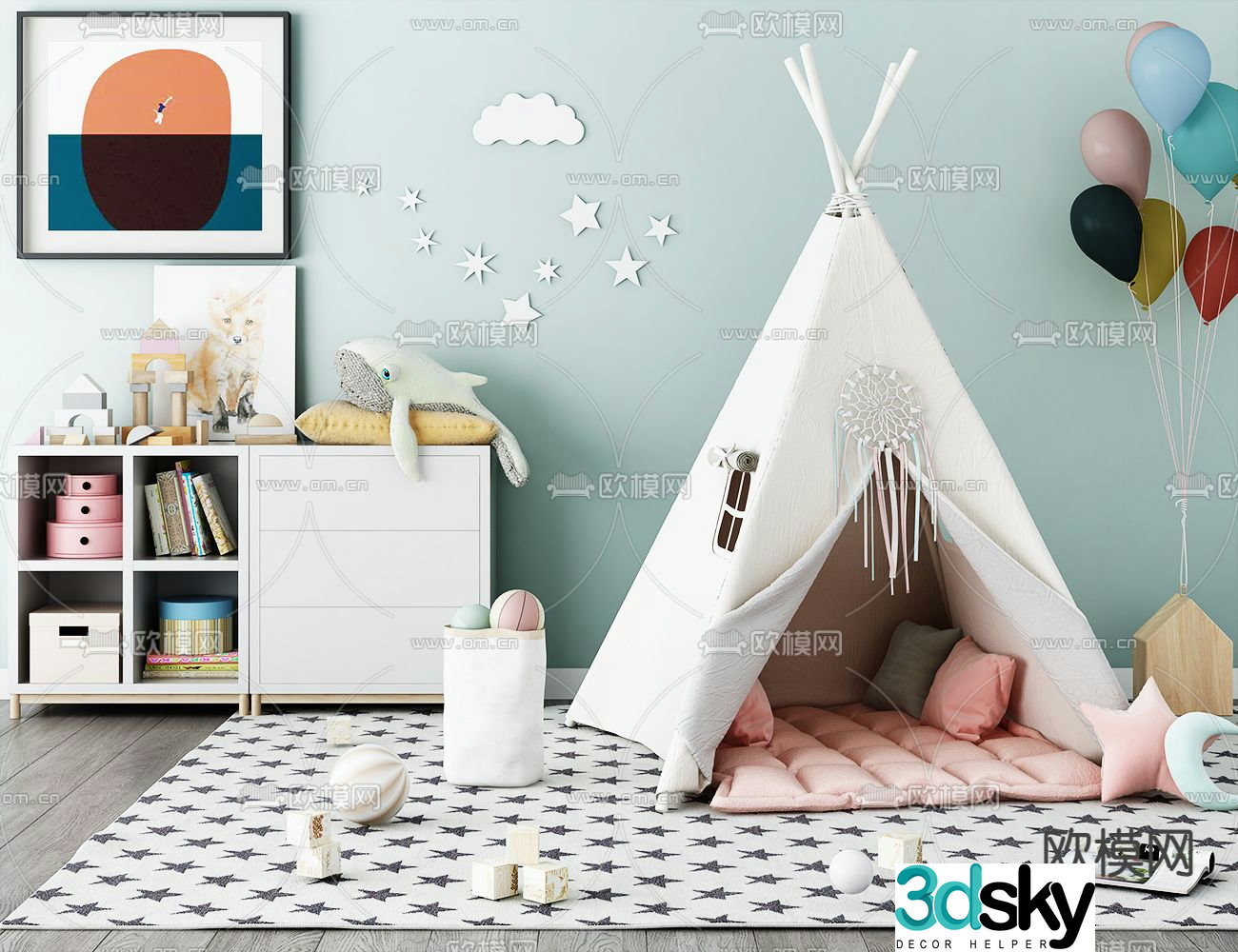 Children’s tent storage basket children’s cabinet balloon 3d model