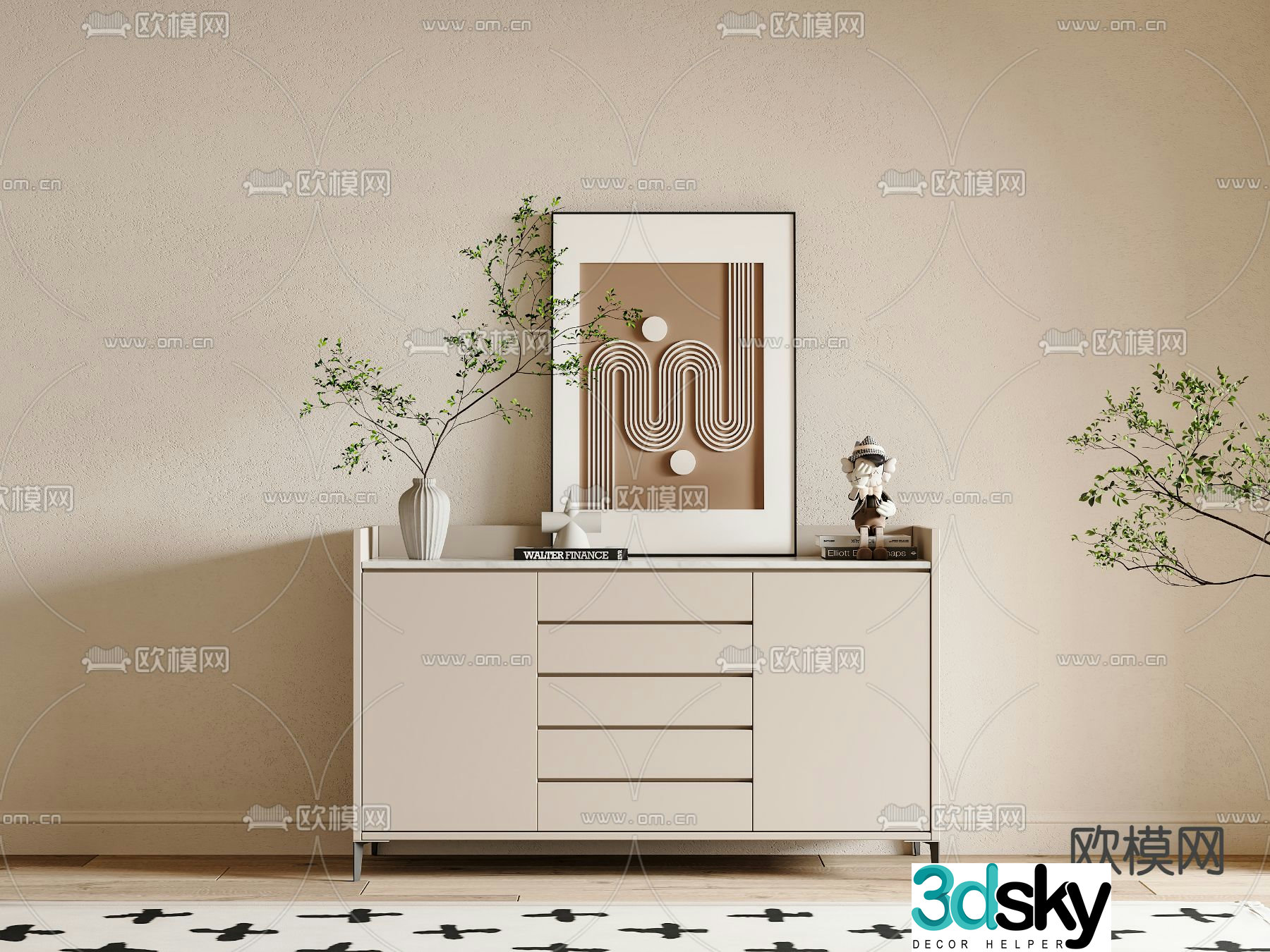 Cream style entrance cabinet 3d model