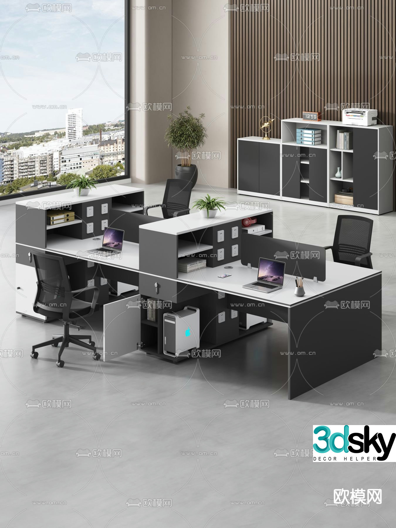 Card space desk work station post 3d model
