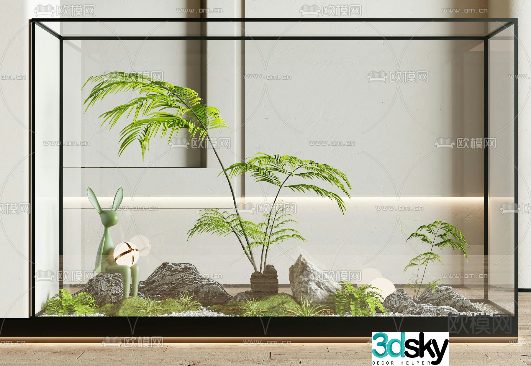 Indoor landscape plant landscaping glass cover 3d model