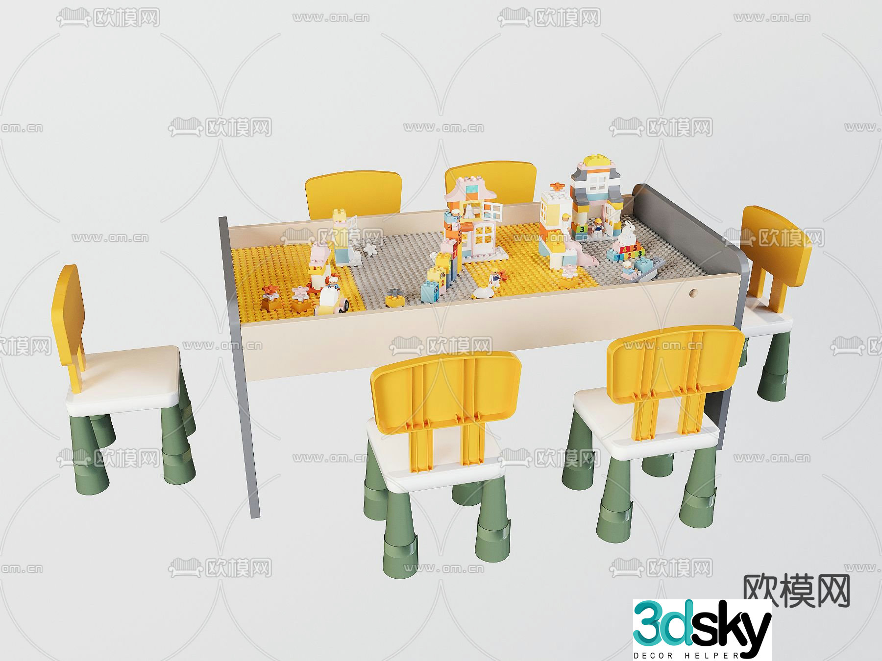 Modern children’s toys building block table children’s table and chair 3d model