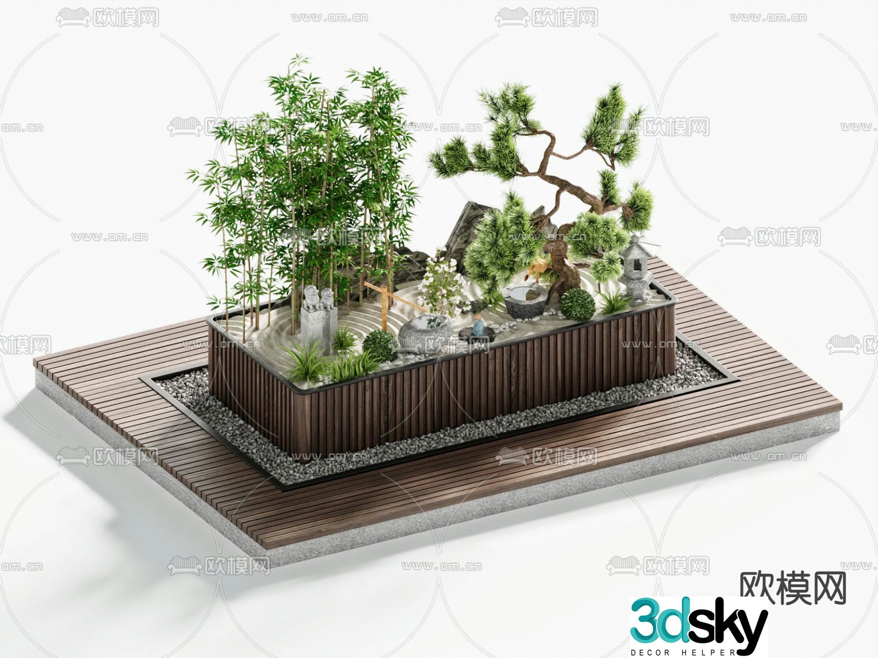 Outdoor landscape seating green plant landscaping 3D model