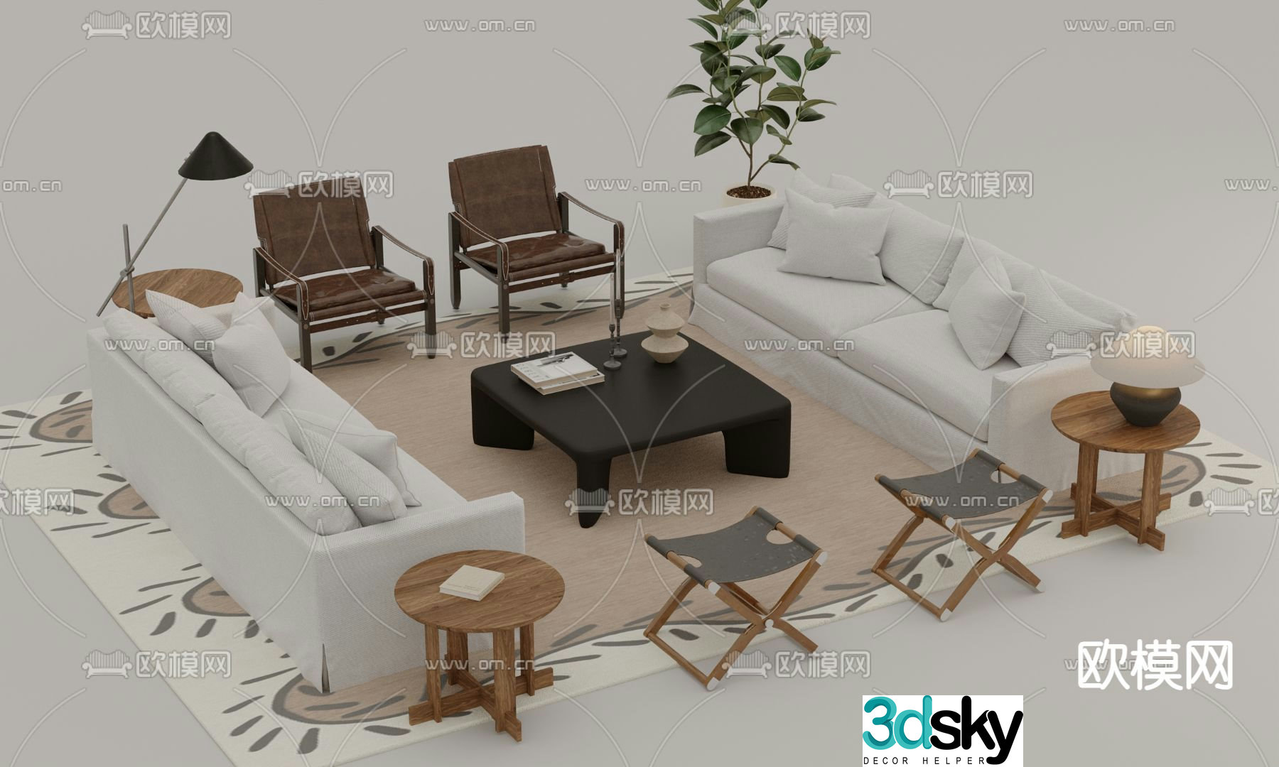 Wabi-sabi style fabric sofa 3d model