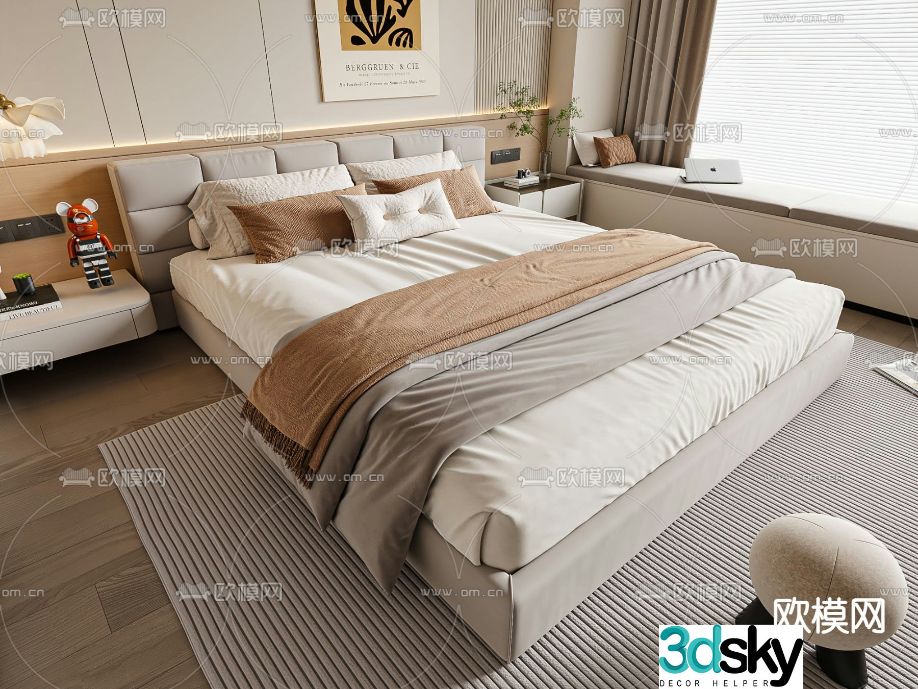 Modern double bed 3d model