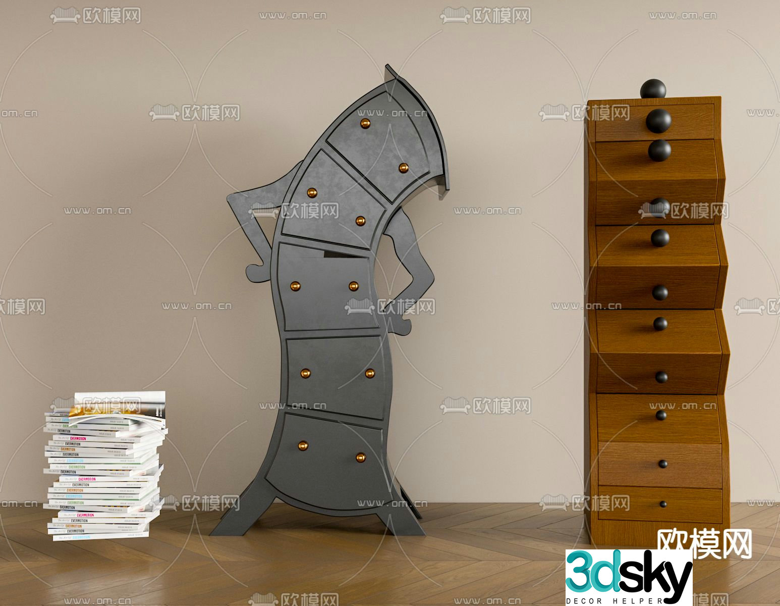 Nordic fork hip chest cabinet side cabinet 3D model