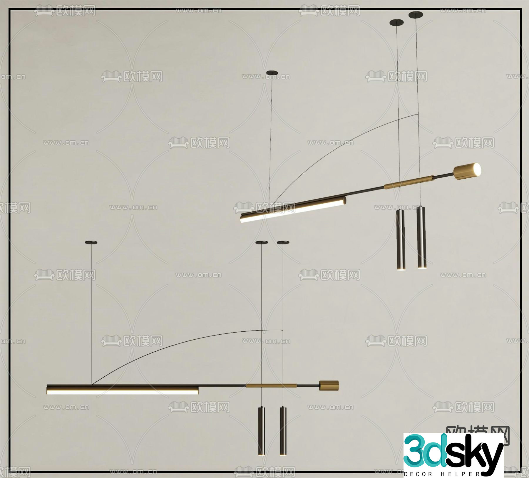 Long chandelier restaurant chandelier 3d model