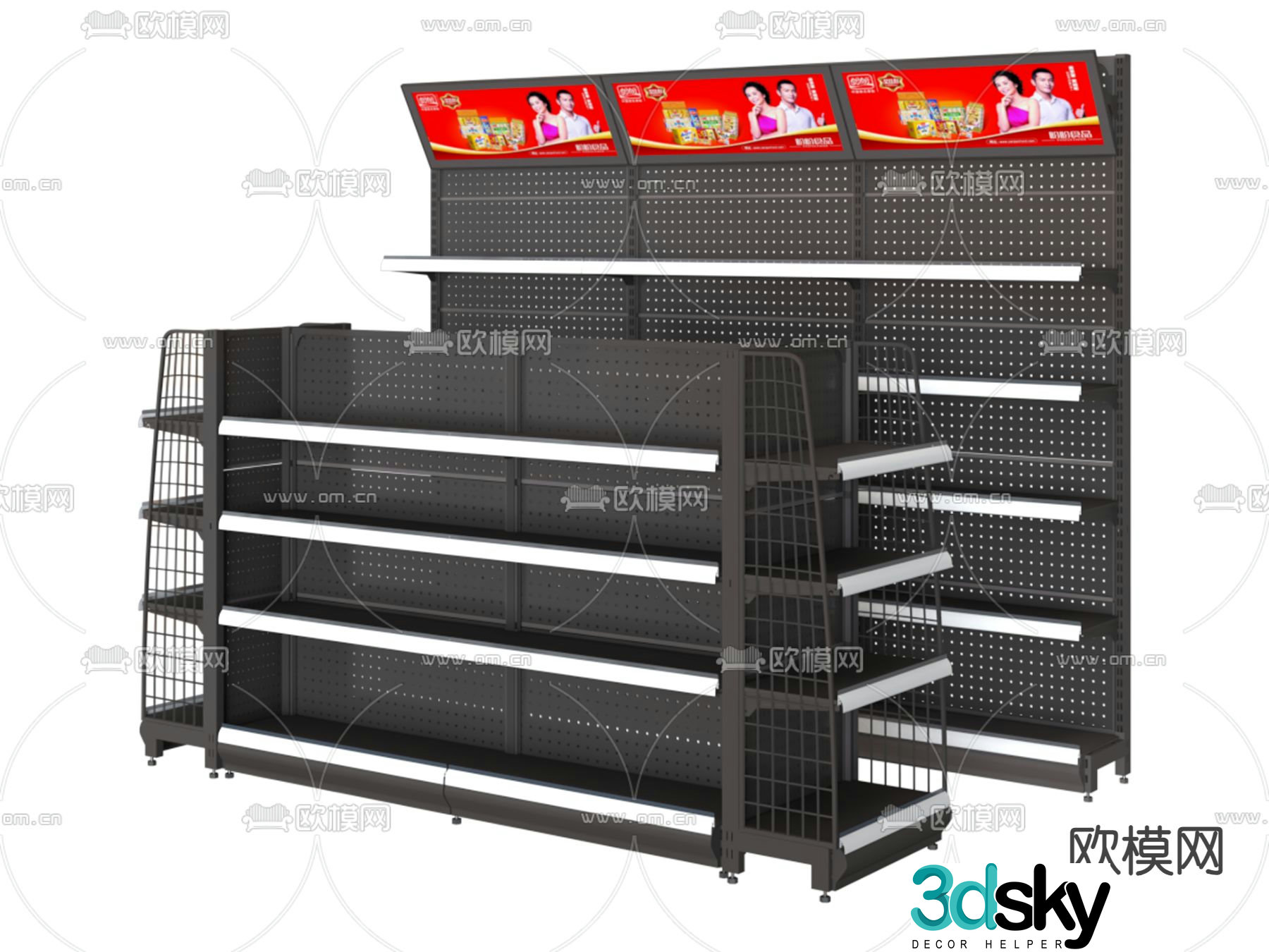Wrought iron shelves supermarket shelves shelf display cabinet 3d model