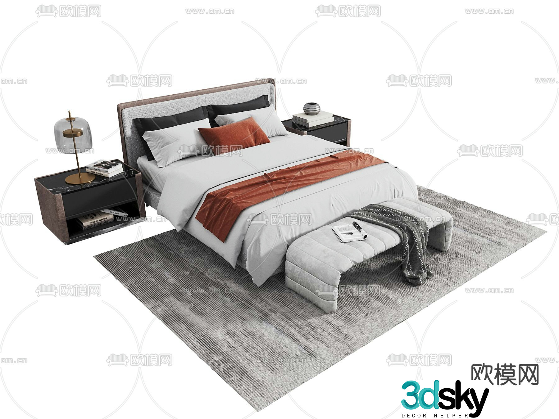 Modern double bed 3d model