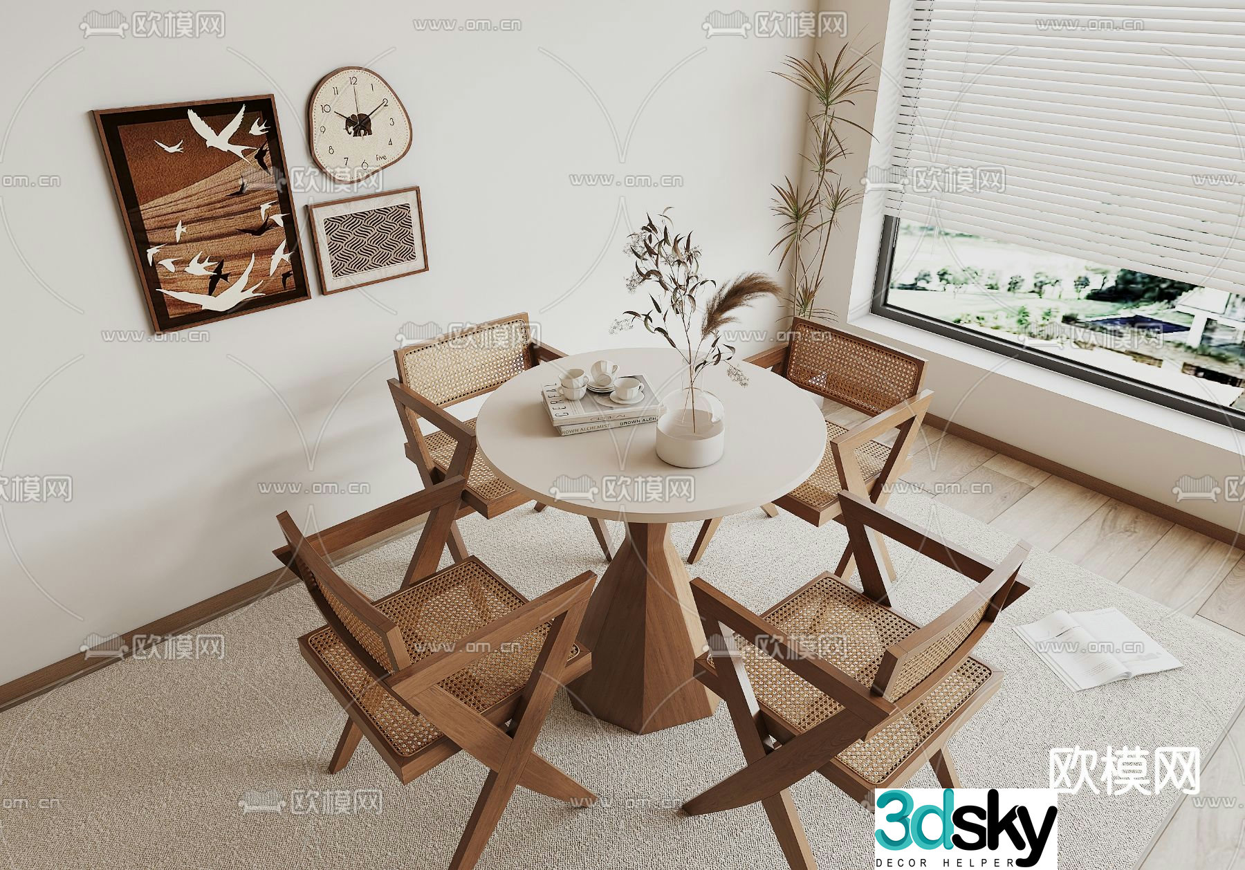 Wabi Sabi leisure table and chairs round table 3d model