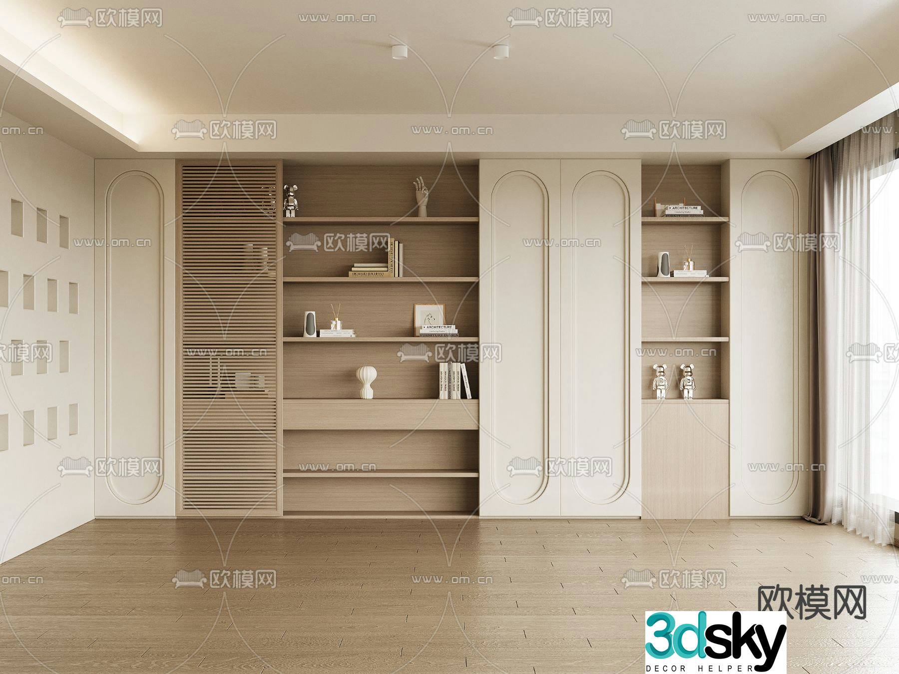 Wabi-sabi bookcase solid wood bookcase 3d model