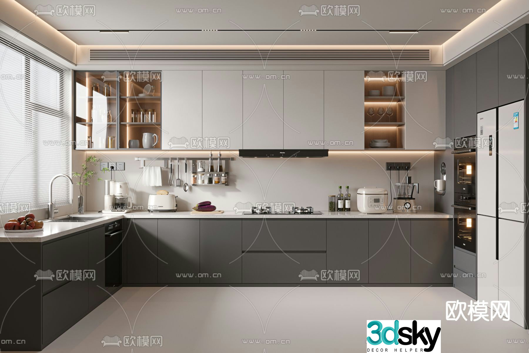 Premium gray kitchen 3d model