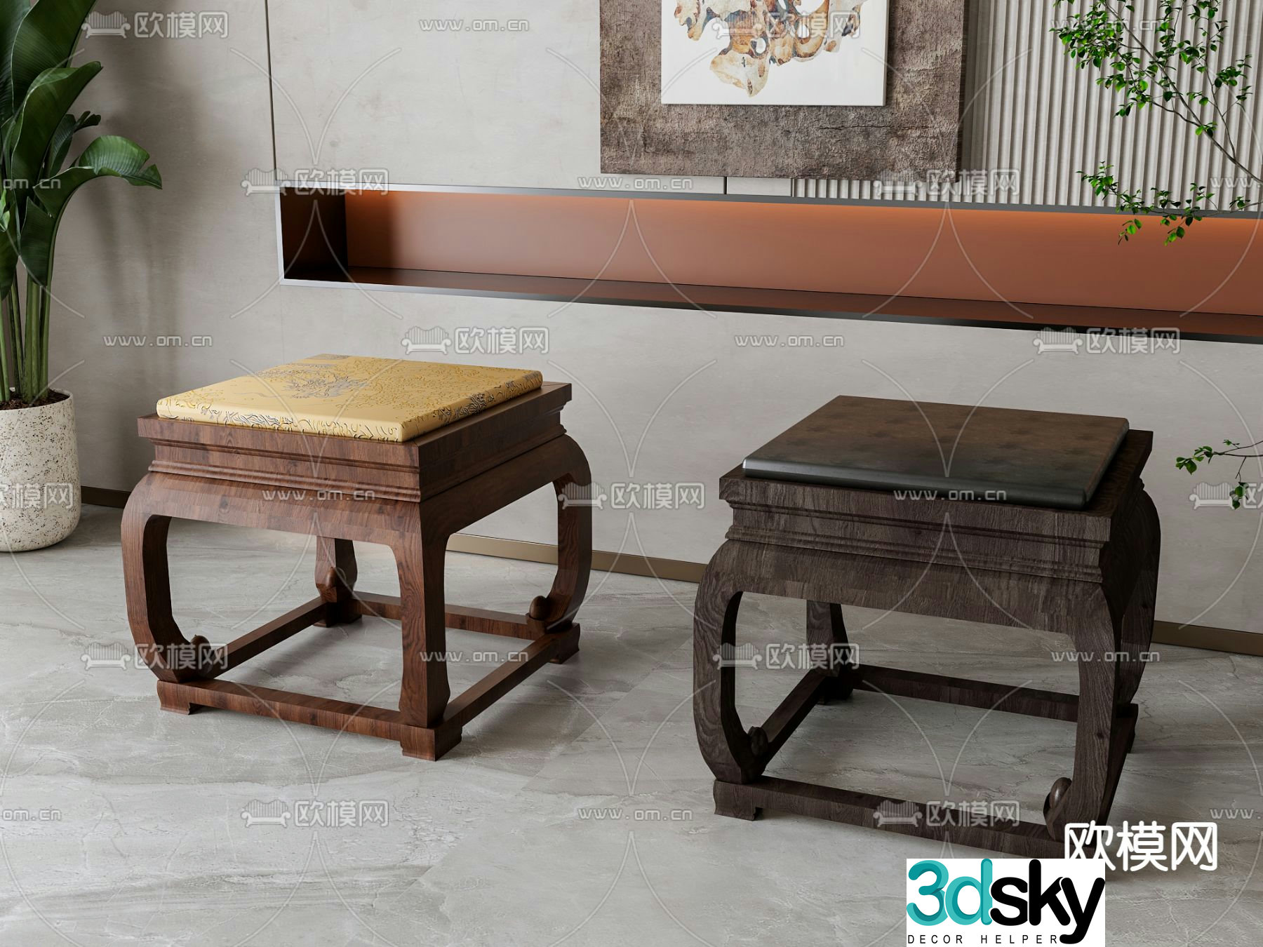 New Chinese style stool tea stool 3d model