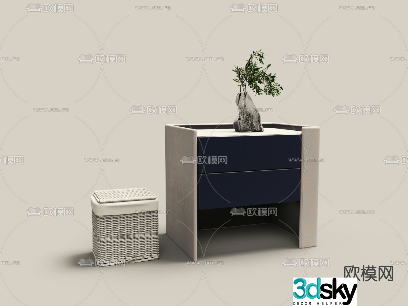 White bedside table 3d model