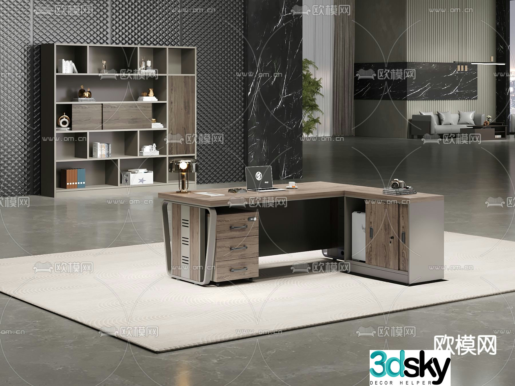 modern office desk boss desk 3d model
