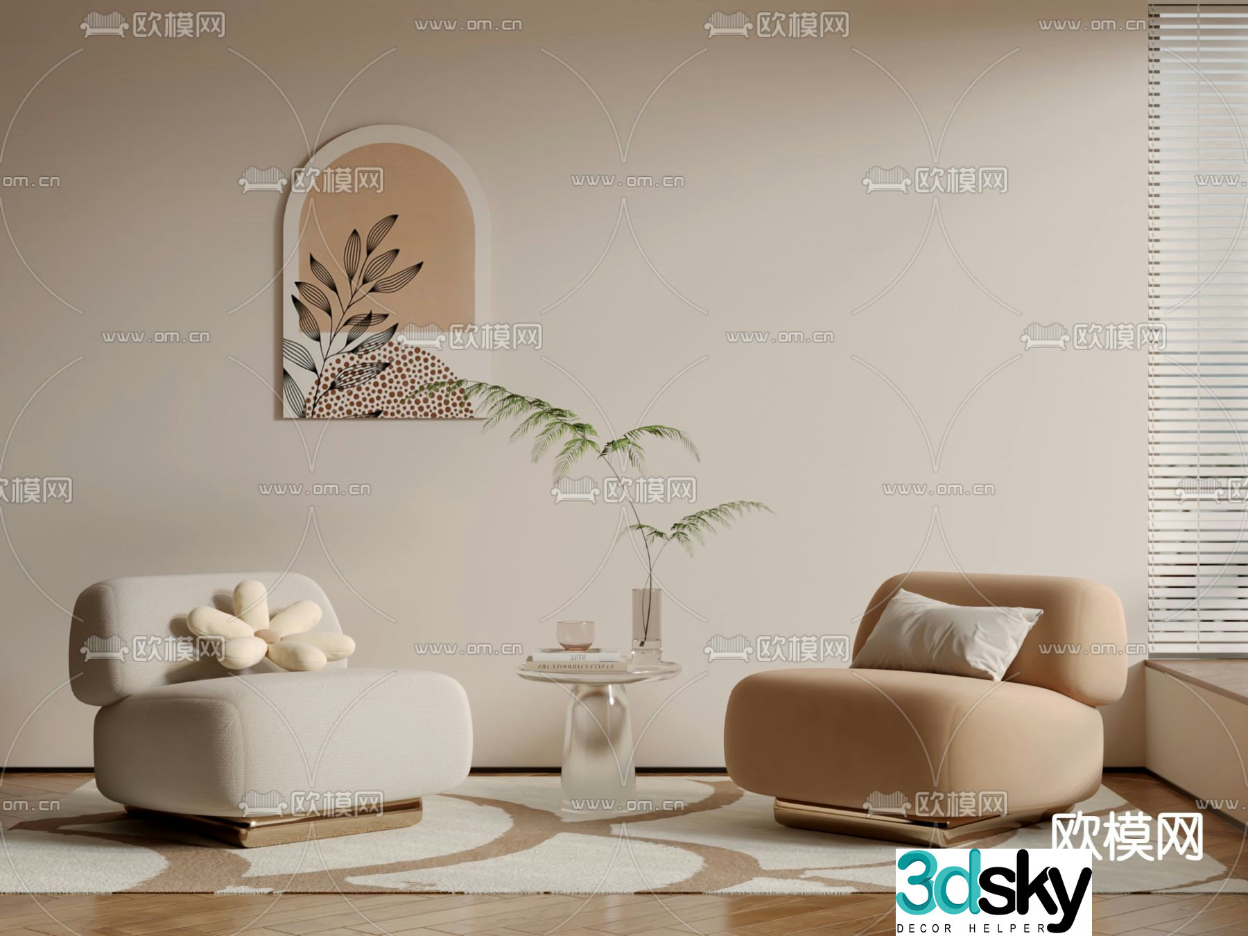 Cream style single sofa 3d model