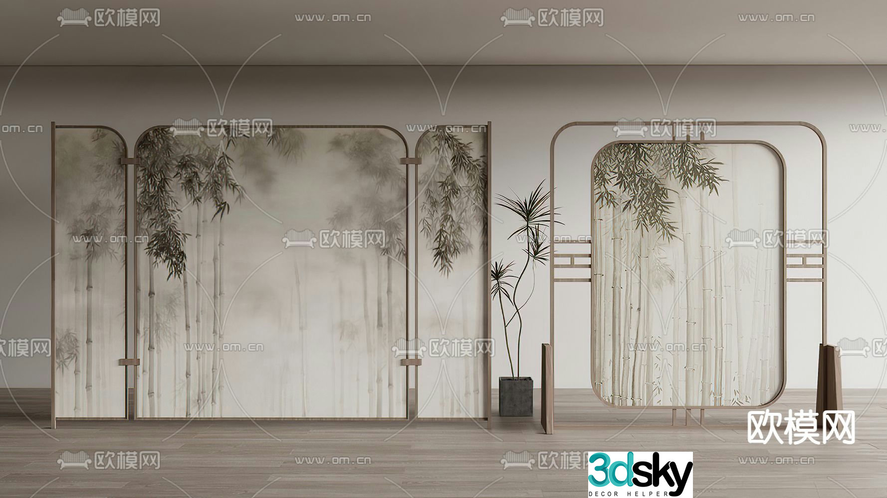 New Chinese style bamboo screen 3d model