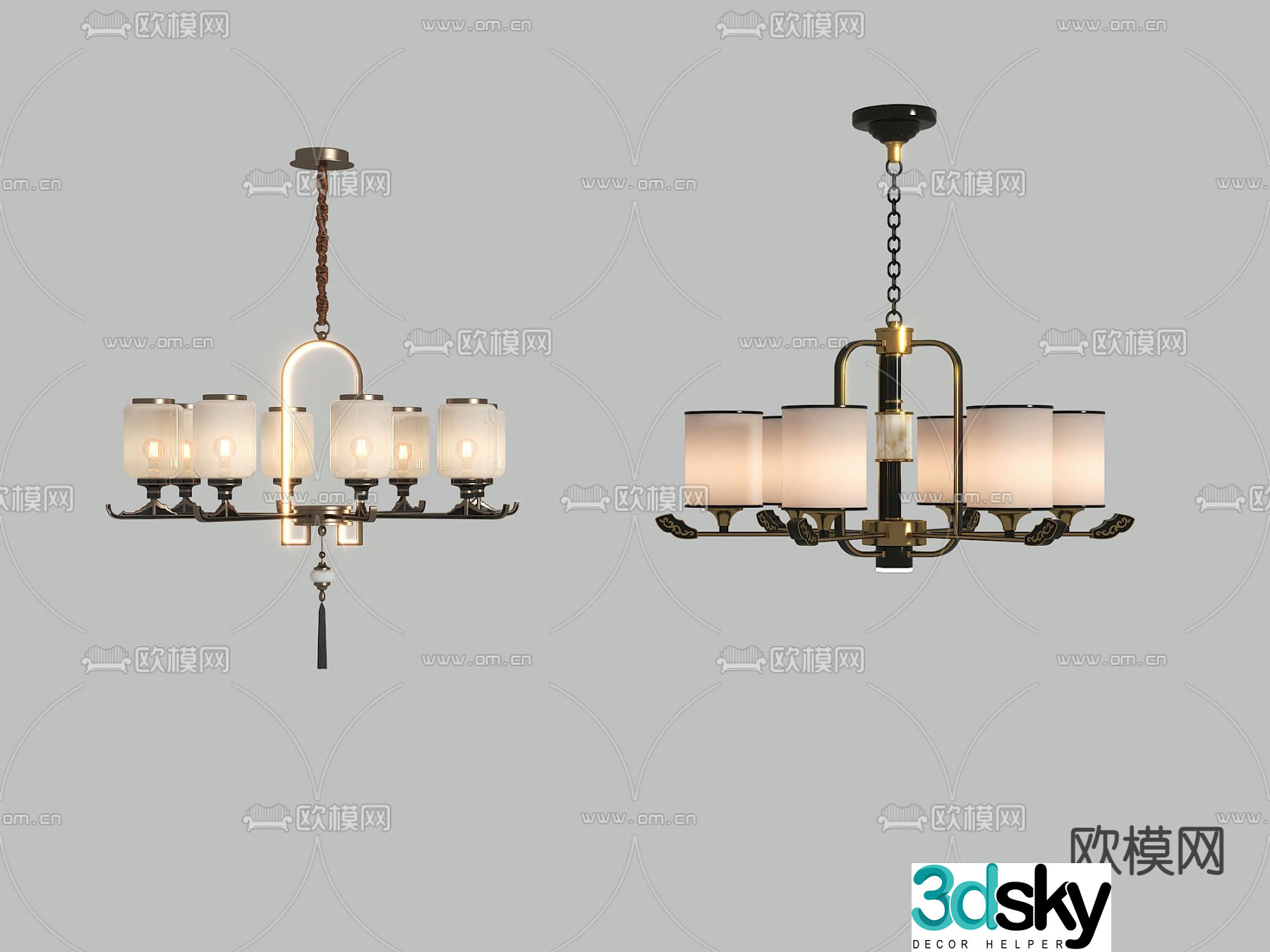 New Chinese style chandelier hall chandelier 3d model