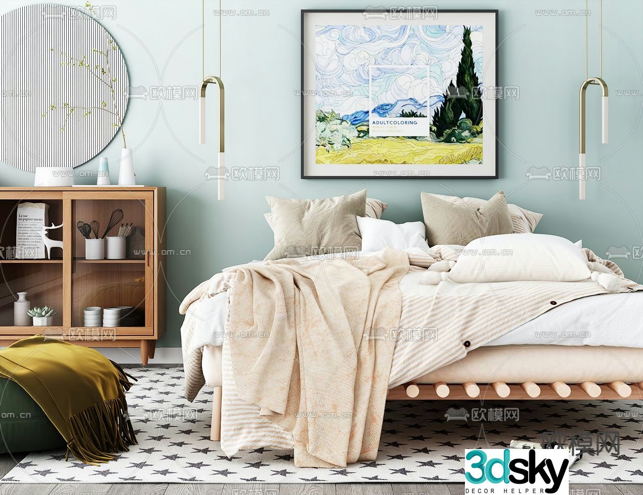 Modern double bed 3d model