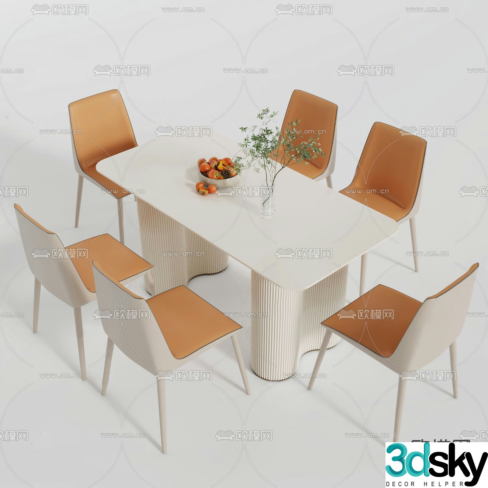 Cream style dining table and chairs 3d model