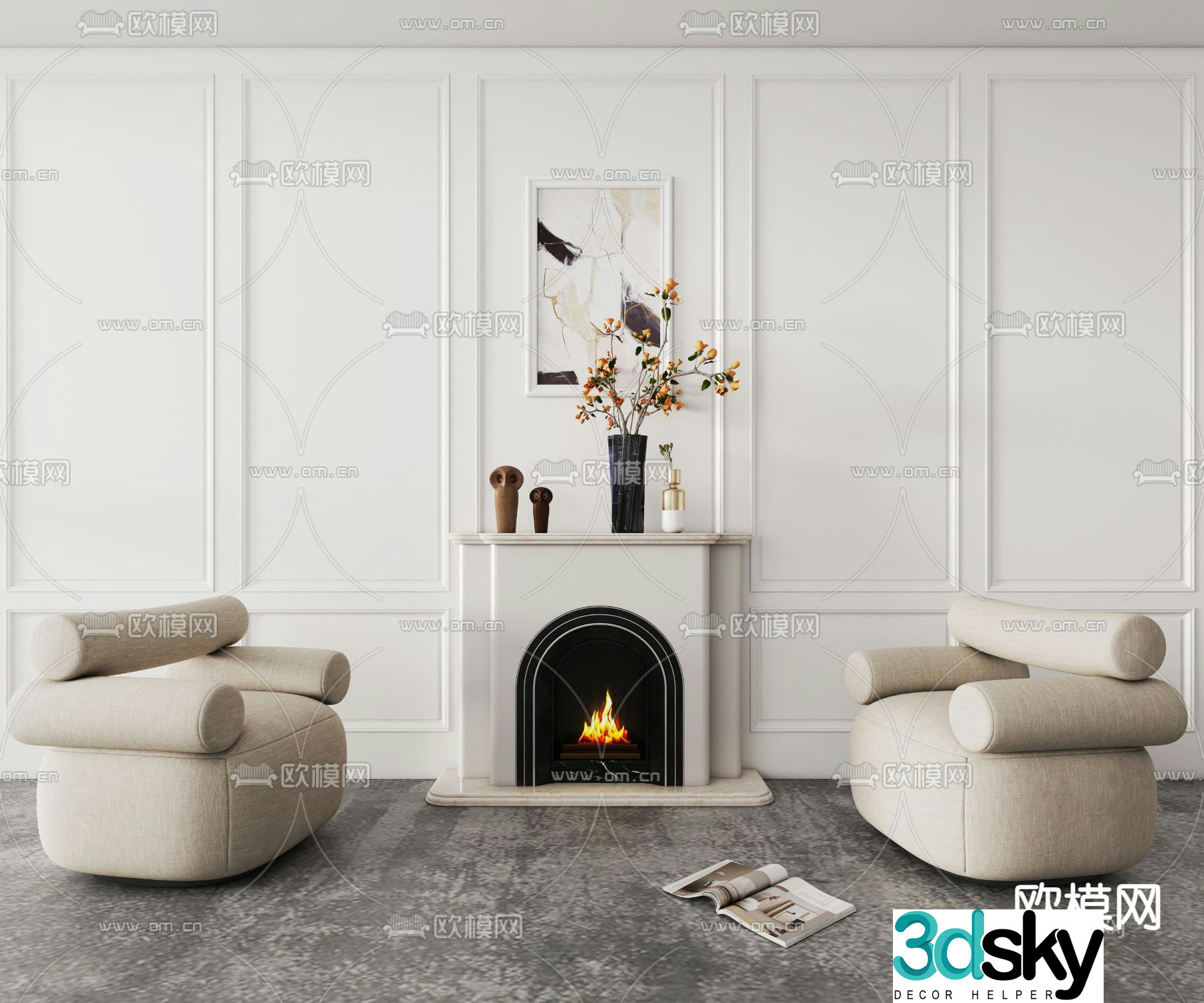 Single sofa leisure sofa fireplace 3d model