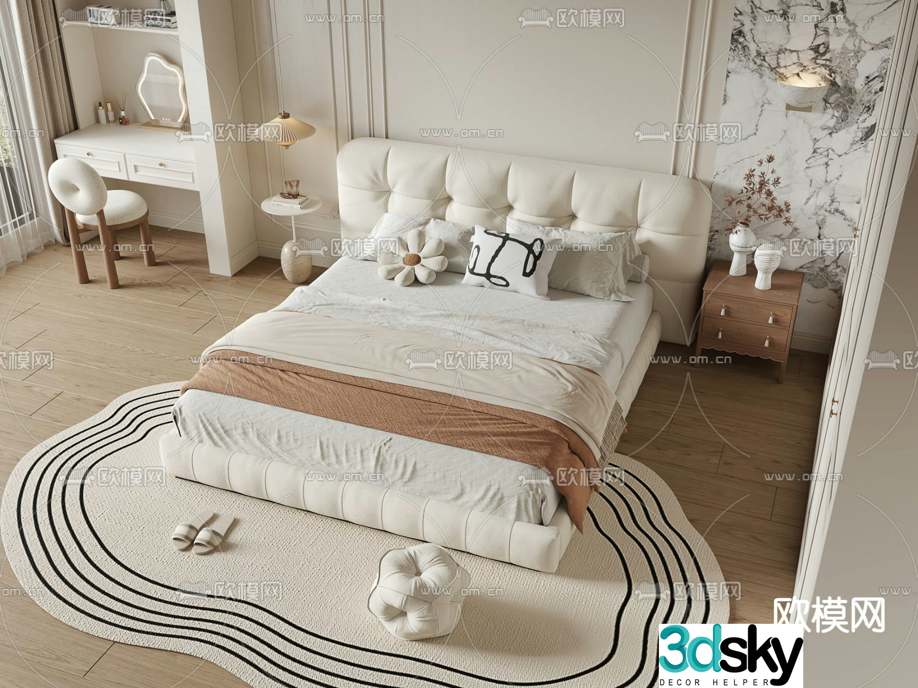 French double bed 3d model
