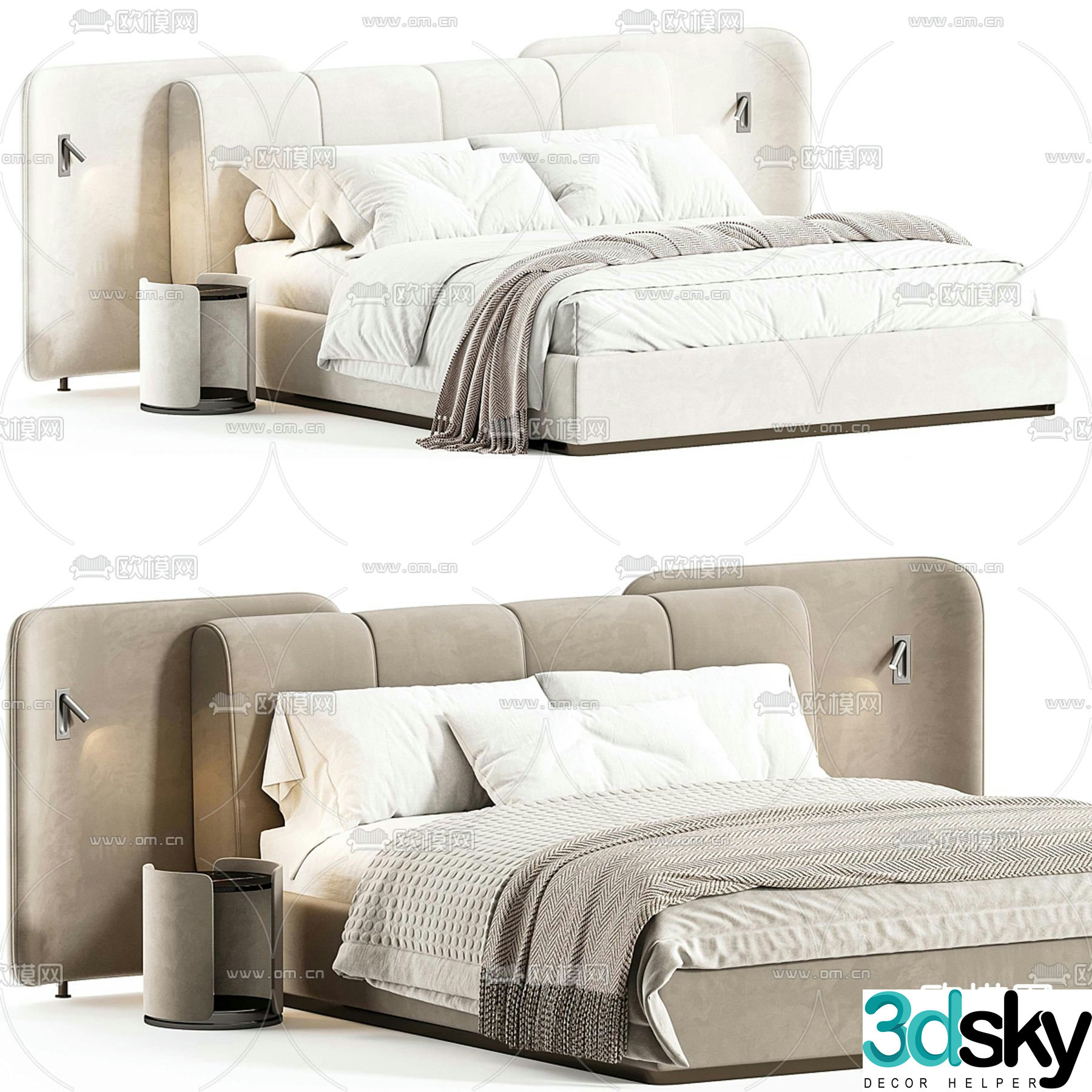 Modern fabric double bed 3d model