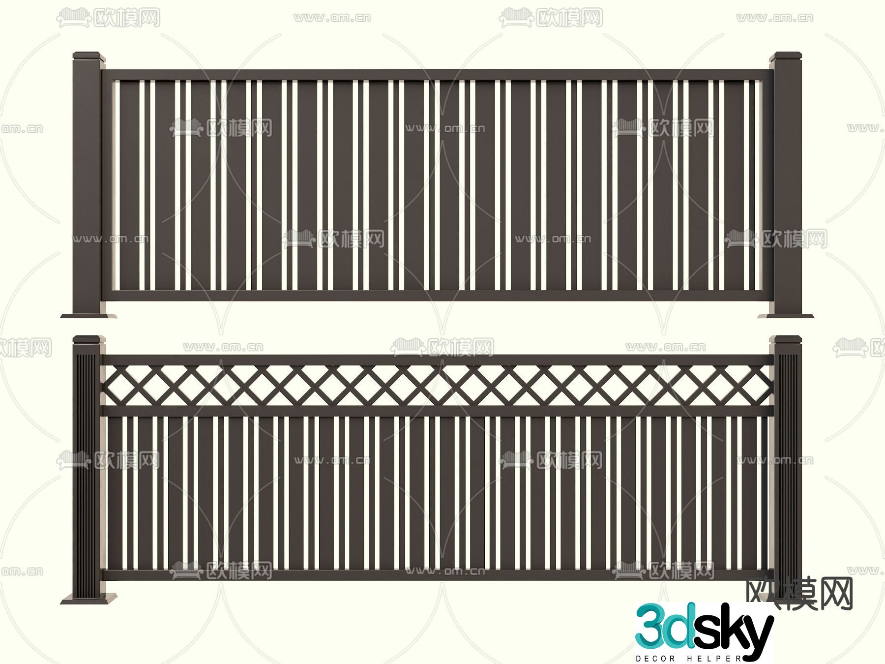 Wrought iron railing fence guardrail 3d model