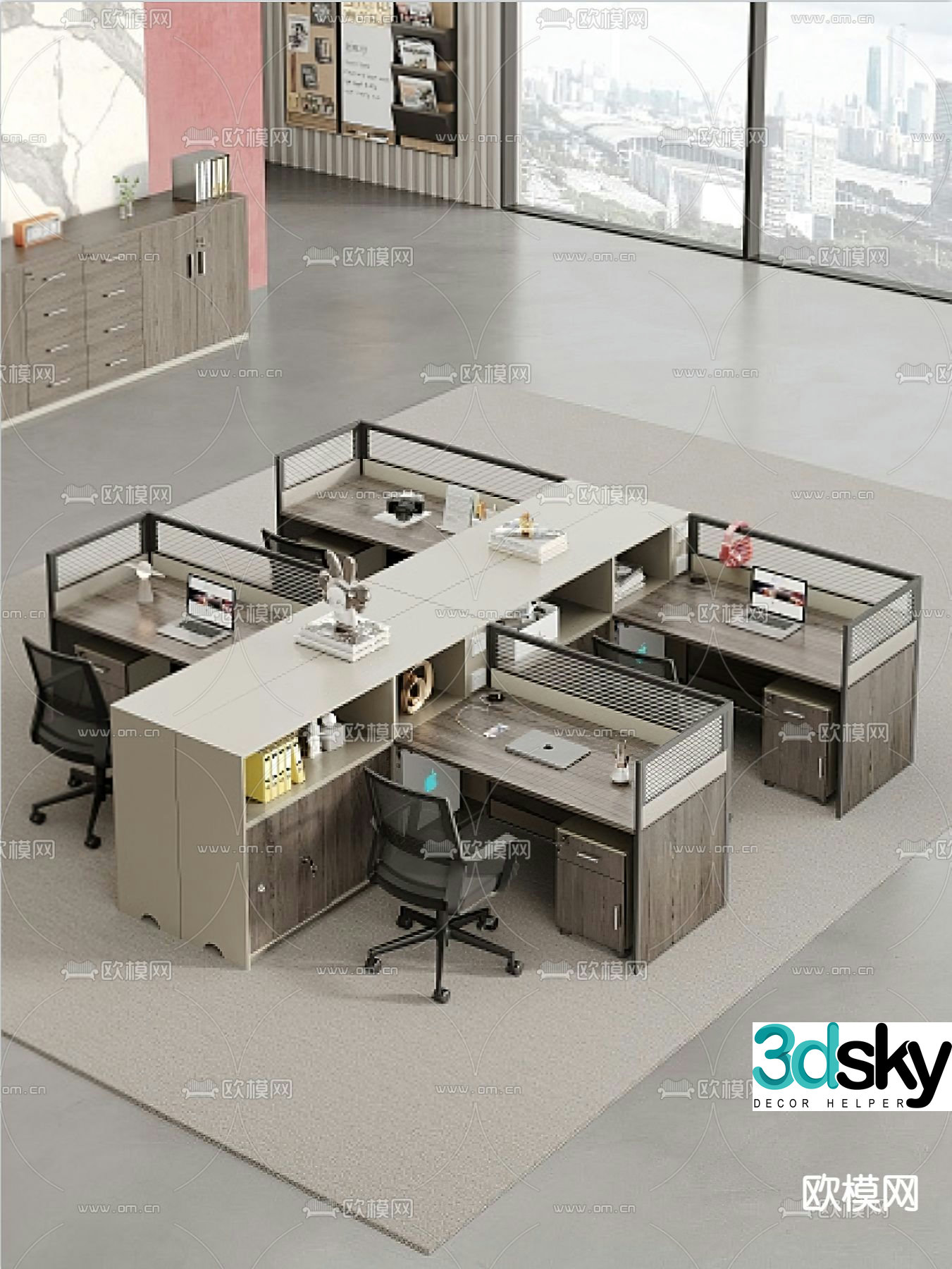 Office desk chair staff table post card slot 3D model