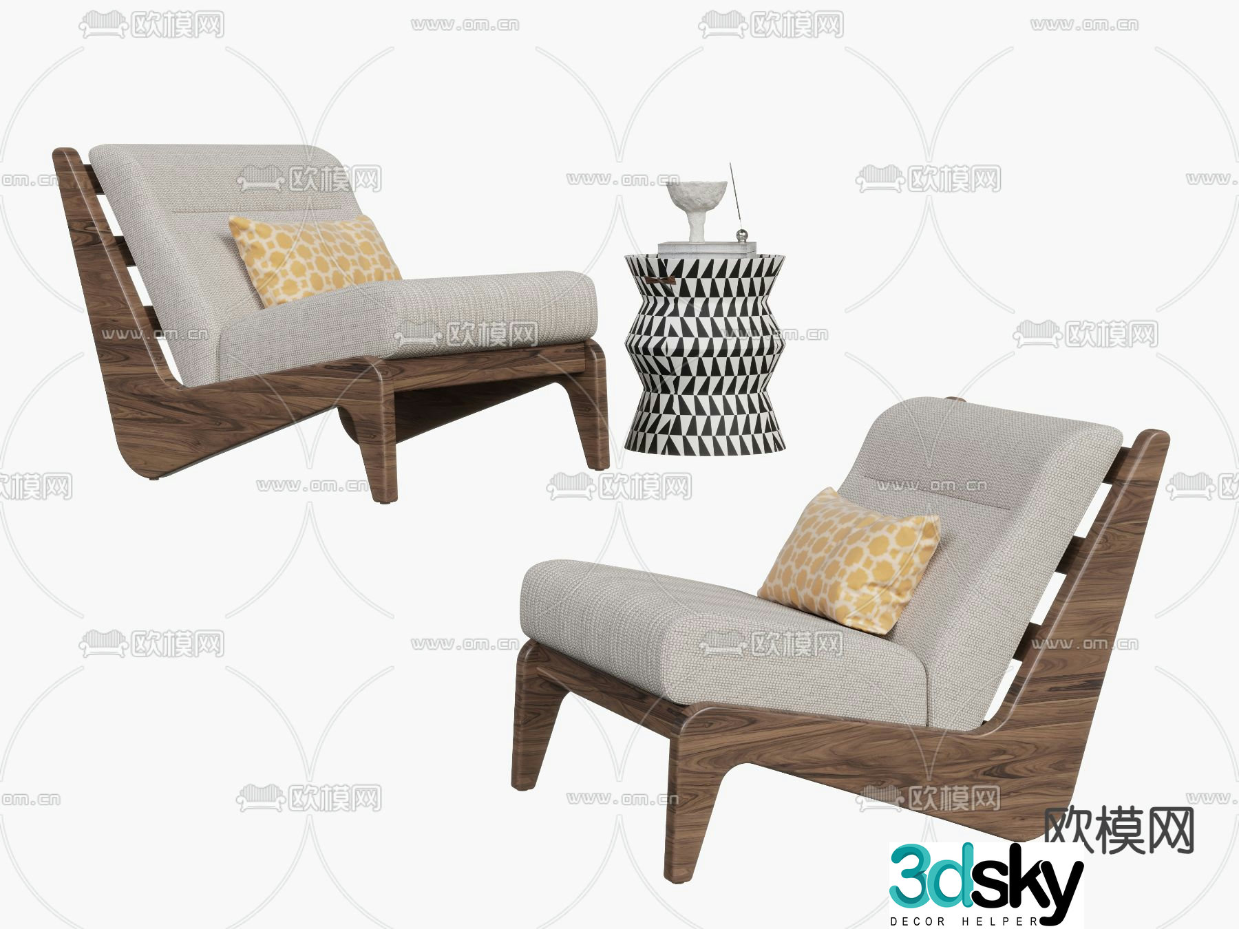 Wabi-sabi style single sofa 3d model