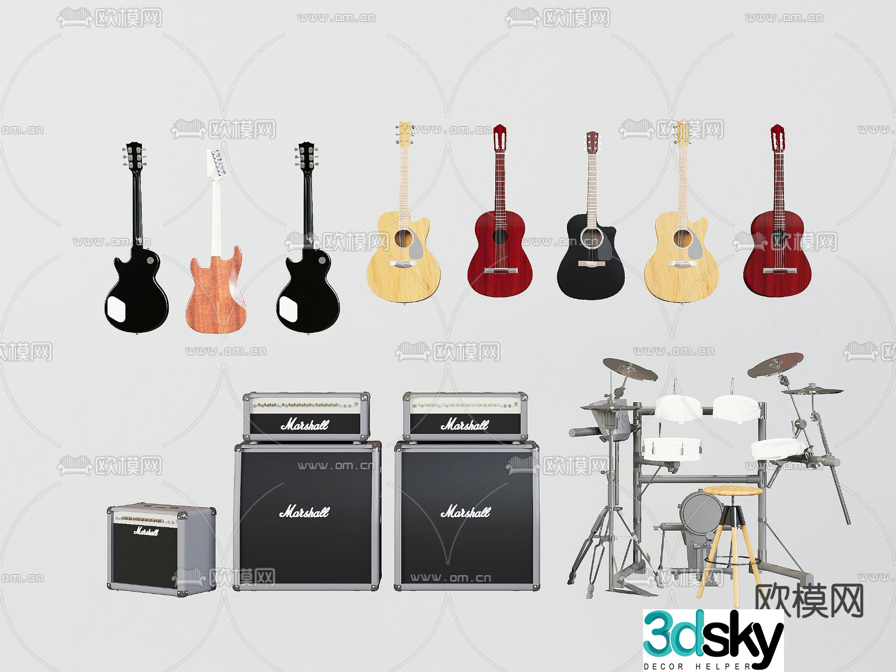 guitar drum 3d model