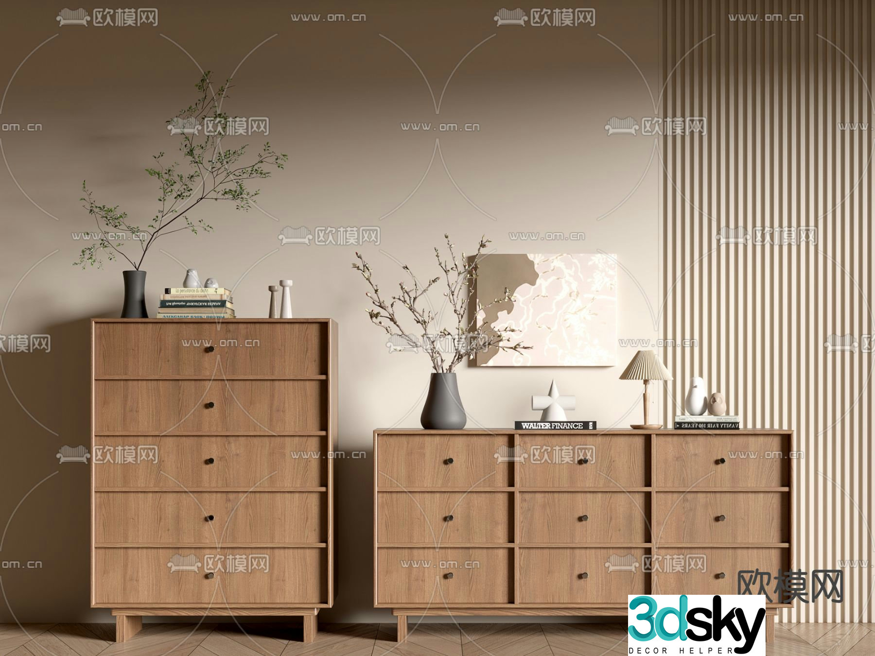 Wabi-Sabi Entrance Cabinet Drawer Cabinet 3D Model